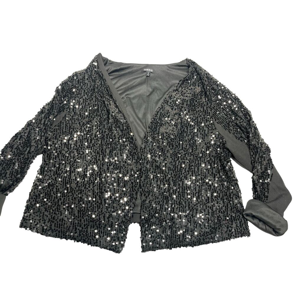 Torrid size 3 black sequin open front cardigan jacket 3X party formal